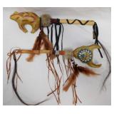Native American Indian ceremonial rawhide rattles: