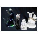 2 whimsical studio art pottery cats signed KMM -