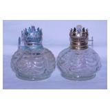 5 small glass oil lamp bases, 1 electrified