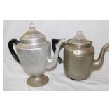 2 vintage aluminum pedestal coffee percolators w/