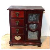 Wooden tabletop jewelry box, 9" x 4.5" x 10.5"