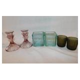 Libbey Gibraltar light plum glass candlesticks &