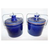 Pair of stoneware cobalt cheese crocks