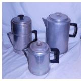 3 vintage Comet aluminum coffee percolators,