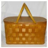 Woven picnic basket, 20.5" x 11.5" x 11"