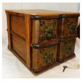 Antique oak sewing drawer cabinet unit w/ key,