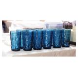 11 Tiara Crown Imperial blue glass tumblers,