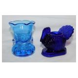 Cobalt glass: Mosser turkey toothpick holder -