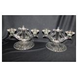 Two 1948 Indiana Laurel Glass double candlesticks