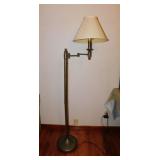 Metal bridge floor lamp w/ pleated linen shade