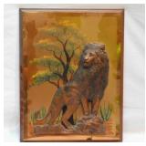 2 copper relief lion wall art pieces
