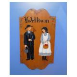 Kitschy hand painted Amish folk art Welcome sign,