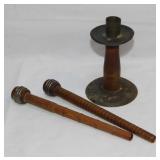 Antique hog scraper candlestick - 2 bobbins