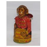 Vintage J. Chein tin litho mechanical monkey coin