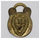Nice 1896 brass lion head padlock w/ key