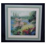 Signed Springtime watercolor landscape print by