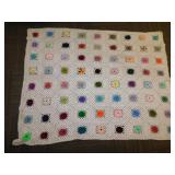 Hand crocheted afghan & throws in storage tote