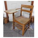 Vintage oak school chair w/ desk arm