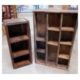 2 primitive wood boxes, largest is