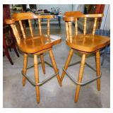 Pair of maple swivel barstool chairs