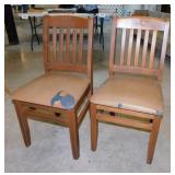 Pair of upholstered seat wooden dining chairs