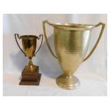 2 vintage brass cup trophies, tallest is 12"