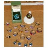 Costume jewelry: Rings - 2 pair pierced earrings -