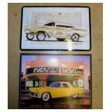 Ford Thunderbird & 1957 Chevy metal signs,