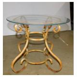 Wrought iron glass top patio side table, 17.5"