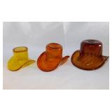 2 amber glass cowboy hats w/ pontil scars,