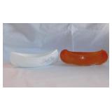 2 glass canoes: 1931 milk glass State Fair