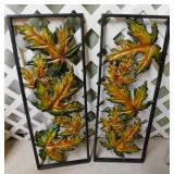 Pair of metal leaf wall art decor, 12" x 32"