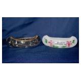 2 souvenir glass canoes, 6" long