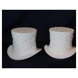 2 milk glass Daisy & Button top hats, 3.25" tall