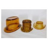 Mid Century amber glass hat w/ polished bottom,
