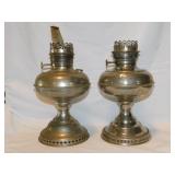 3 vintage oil lamp bases: 2 nickel & glass