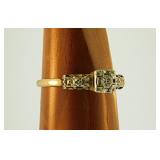 14K yellow gold 3 diamond engagement ring,