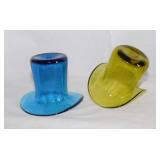 2 blown glass top hats w/ pontil scars, 3" tall