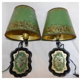 Pair of vintage green clip-on sconce lamps w/