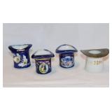 3 cobalt porcelain top hats, 2.5" tall -