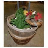 Christmas dï¿½cor in 2 bushel baskets: