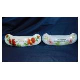 2 souvenir milk glass canoes, 6" long