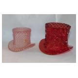Pink English Hobnail glass top hat, 2.5" tall -