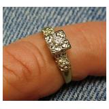 10K yellow gold 3 diamond engagement ring,