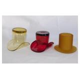 3 small glass top hats: Ruby red, 2.25" tall -