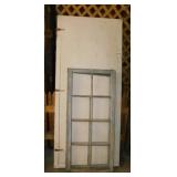 2 antique wooden window frames & wooden door,