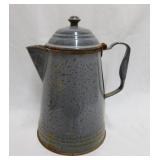Vintage graniteware campfire coffee pot, 10" tall