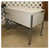 Vintage desk w/ locking wheels, 37.5" x 20" x 26"