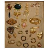 Vintage goldtone costume jewelry brooch pins