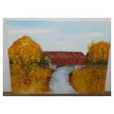 Original Covered Bridge oil painting on board,